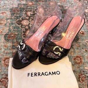 Salvatore Ferragamo Black Leather Mule Sandals Women’s Shoes US 8.5 AA